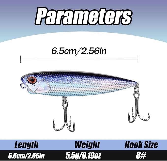 Spook Fishing Lures Top Water Fishing Lures for Saltwater Freshwater with High Carbon Steel Fishing Hooks for Trout Pike Walleye FS/YE-11