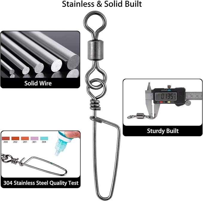 Dr.Fish 30 Pack Barrel Snap Swivels, Barrel Swivels Fishing Tackle Crane Rolling Coast Lock Snap Lure Leader Line Connector Fresh&Saltwater
