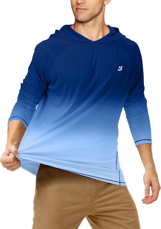Roadbox UPF 50+ Fishing Shirts for Men, Long Sleeve UV Sun Protection Hoodie, Outdoor Hiking Running Swimming Rash Guard