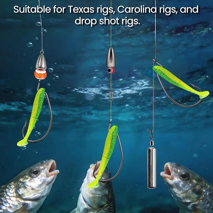 50/100/120pcs EWG Fishing Hooks, Bass Fishing Hooks Offset Worm Hook Texas Rig Hooks Live Bait Fishing Hooks for Freshwater Saltwater Size 4 2 1 1/0 2/0 3/0 4/0 5/0