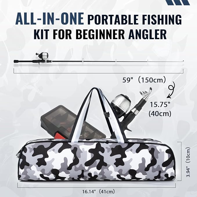 WIDDEN Kids Fishing Pole, Youth Fishing Rod and Reel Combo - Telescopic Portable Fishing Pole with Tackle Box Bag Starter Anglers Set, Fishing Gear Kit for Boys Girls Teens Age 5-18 and Beginners