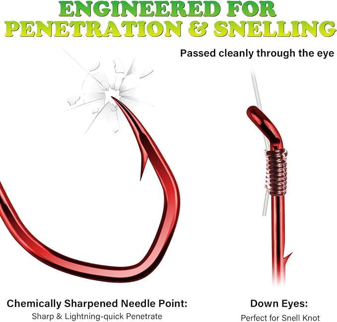LUCKYFISHING Baitholder Fishing Hooks Saltwater Freshwater 100/80/70/60pcs Professional V Bait Holder Hooks for Bass Trout Crappie Soft Live Baits Black Red with Size 1 2 4 6 8 1/0-6/0