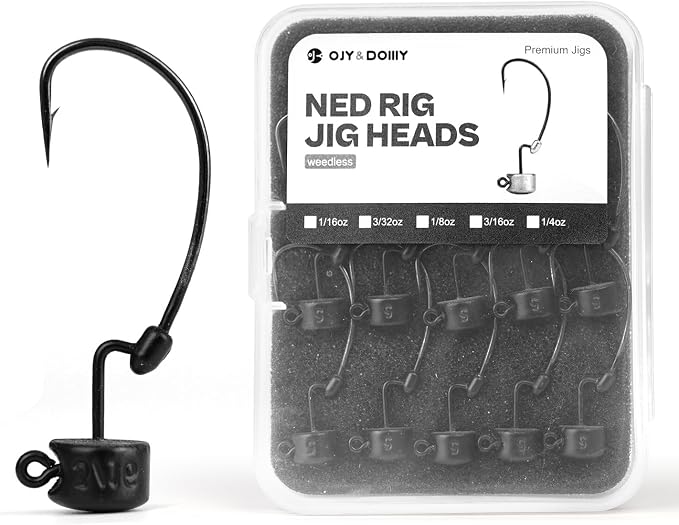 20Pack Weedless Ned Rig Jig Heads with Molded Bait Keeper System – Mushroom Head for Weedless Finesse Bass Fishing 1/16 1/8 3/16 1/4oz