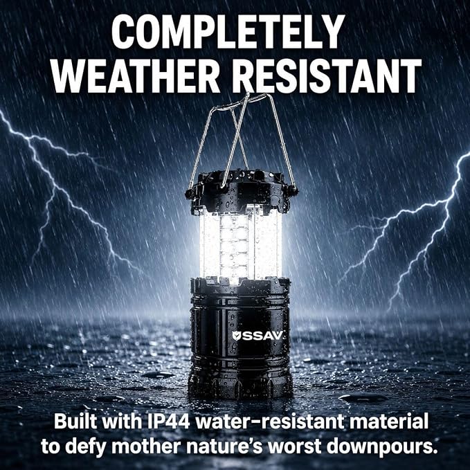 SSAV LED Camping Lantern, Emergency Lanterns for Power Outages & Hurricane Preparedness, Collapsible Portable Survival Lights for Camping, Storms & Emergencies, Batteries Included (3, Black)
