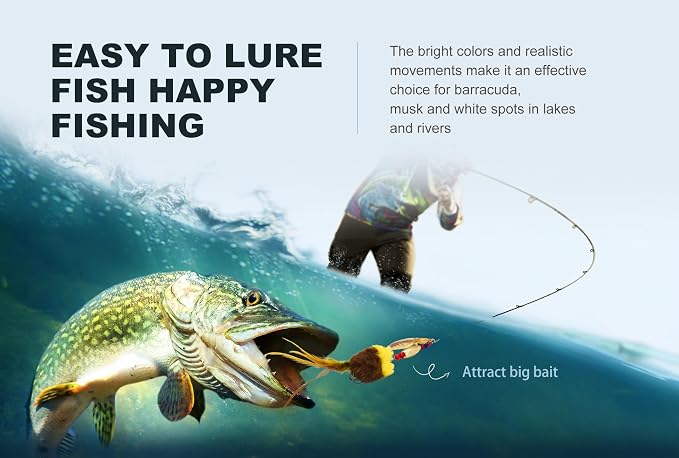 Pike Musky Walleye Fishing Lure Spinnerbait with Feathered Hooks Rooster Tail Fishing Lures Spoon Lures Baits with Tackle Box