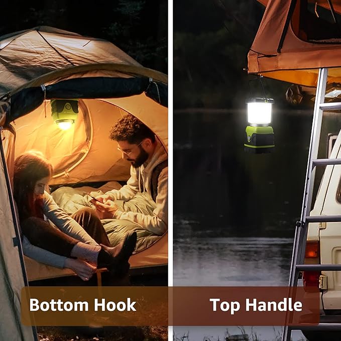 Lepro 1000LM Battery Powered LED Camping Lantern, Green Tent Light with 4 Light Modes, Camping Essentials, Waterproof Lantern Flashlight for Camping, Emergency Light, Power Outages, Not Rechargeable