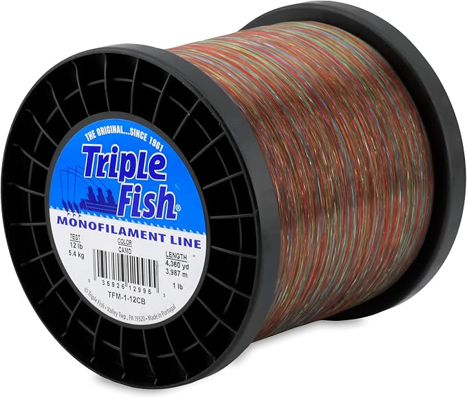 Triple Fish Monofilament Fishing Line - Strong Clear Pink Camo Color for Trolling, Bottom Fishing, Casting Main Line Catfish, Bass
