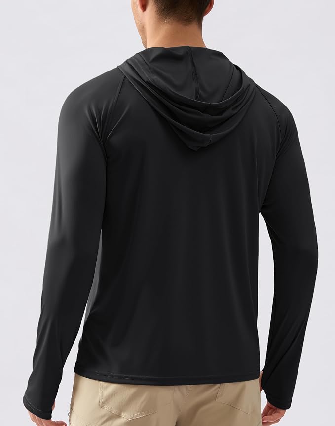 Pudolla Men's Sun Protection Hoodie Shirts UPF 50+ Rash Guard SPF Long Sleeve Fishing Shirt for Men Swim Hiking Boating