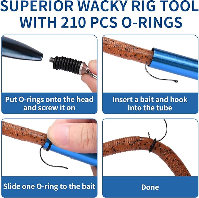 TRUSCEND Gradient Fishing Wacky Rig Tool with Silicone O Rings 210Pcs for 3"-4" and 5"-7" Fishing Worm Lures, Ultra-Smooth Downriggers Tube for Easy Installation and Great Protection of Stick Bait N1