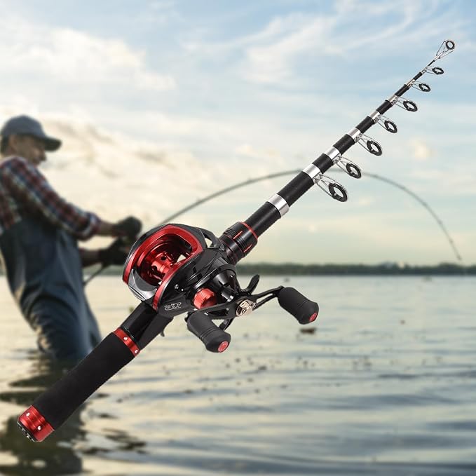 Lixada Fishing Rod and Reel Combo with Fishing Lures for Adult, 6.89ft/2.1m Telescopic Fishing Rod with Baitcasting Reel 18+1BB Right/Left Hand Portable Fishing Kits Complete for Fishing Trip