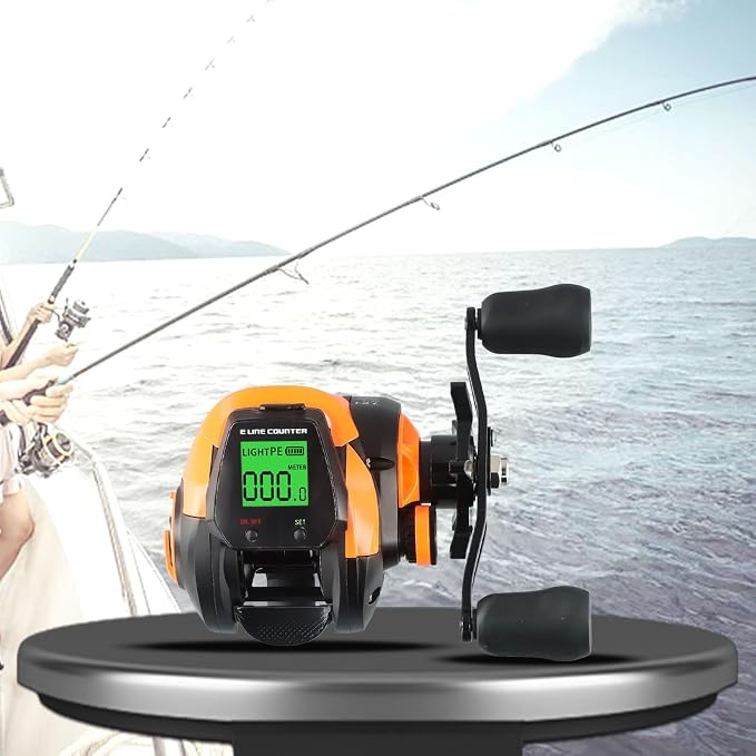 Digital Baitcasting Fishing Reel with Bite Alarm and Line Counter, 7.2:1 High Speed Gear Ratio, USB Rechargeable, 0-12 Adjustable Braking System