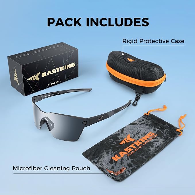KastKing Tarkio Polarized Fishing Sunglasses, Large Single PC Lenses, Rimless Wrap Design, UV400 Protection Sports Sunglasses