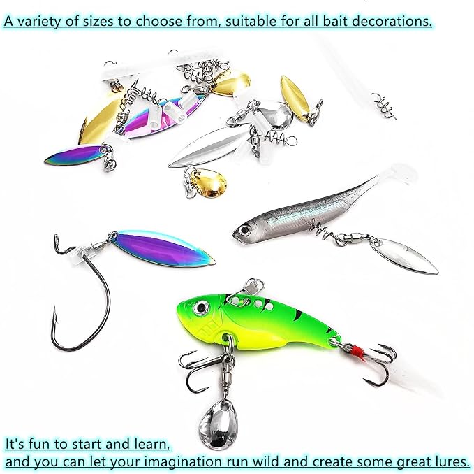 Tail Spinners Blades for Bass Fishing: 10pcs/Box Spinnerbaits Colorado Willow Blades with Ball Bearing Swivels and Screw Lock for Worm Spoons Lure Making - Swimbait Spinner Size 1 2 3 3.5