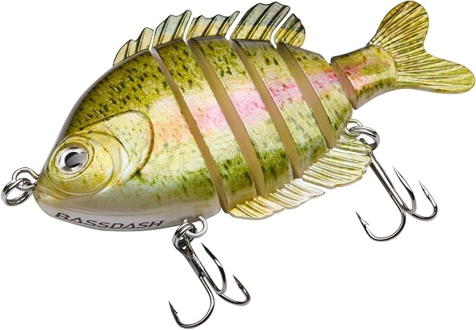 BASSDASH SwimPanfish Multi Jointed Panfish Bluegill Swimbaits Hard Topwater Bass Lures Fishing Lure Crank Saltwater 3.5in/0.85oz