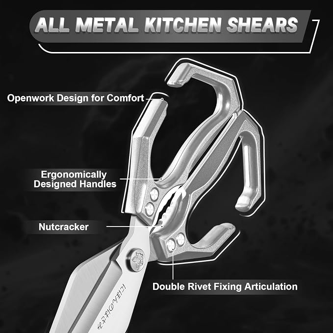 Dream Reach Kitchen Scissors Set - Multifunctional Heavy-Duty Kitchen Shears for Food, Meat Scissors Dishwasher Safe, Poultry Shears for Chicken, Meat, Seafood, Bone Cutting (Silver)