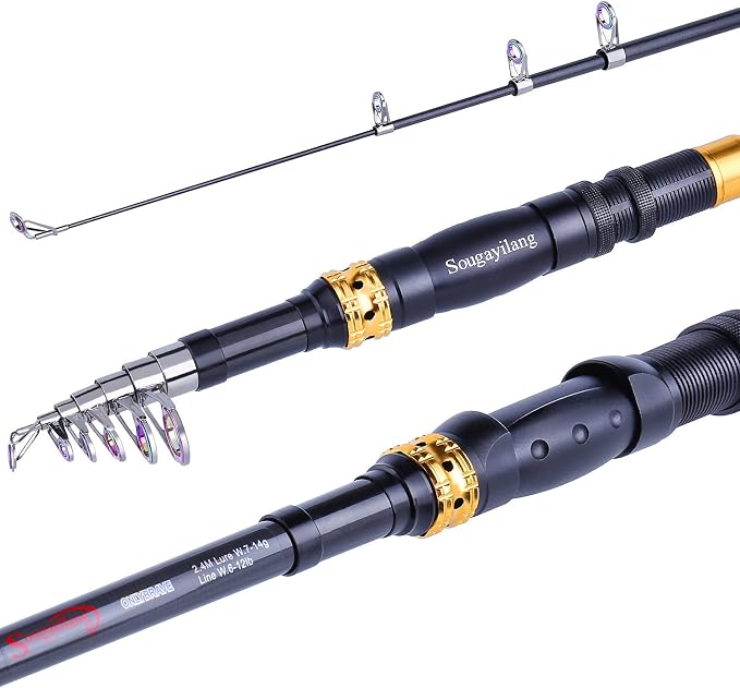 Sougayilang Telescopic Fishing Rod – 24 Ton Carbon Fiber Ultralight, Portable Retractable Handle, CNC Reel Seat, Stainless Steel Guides for Bass, Trout, Salmon, Panfish