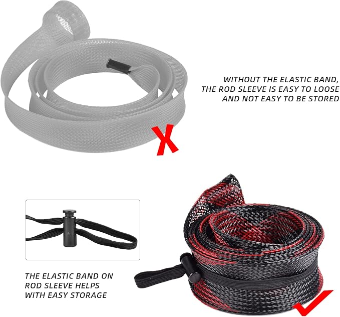 SF Fishing Rod Sock Fishing Rod Sleeve Rod Cover Braided Mesh Rod Protector Pole Gloves Fishing Tools for Spinning Fishing Rod,Casting Rod,Musky Rod, Ice Rod, Fly Rod, Spey Rod