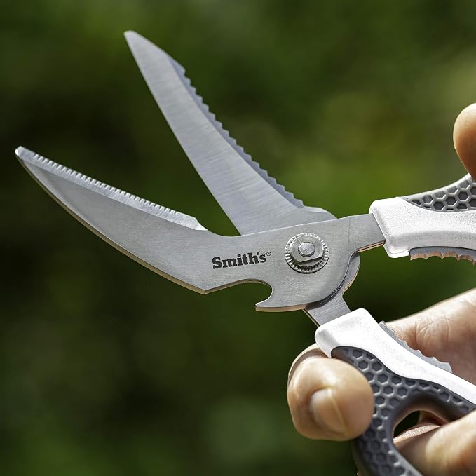 Smith’s 51247 Edge Sport Bait and Game Shears – 8-Inch - White – Fish Scaler – Stainless Steel – Bone Notch + Fin Clipper – Bottle Opener – Dishwasher Safe – Multi-Purpose Scissors
