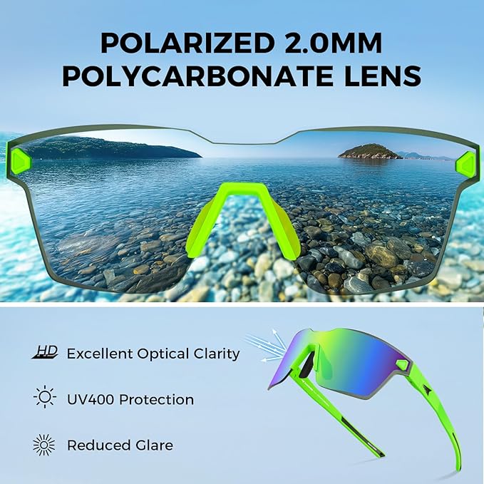 KastKing Tarkio Polarized Fishing Sunglasses, Large Single PC Lenses, Rimless Wrap Design, UV400 Protection Sports Sunglasses
