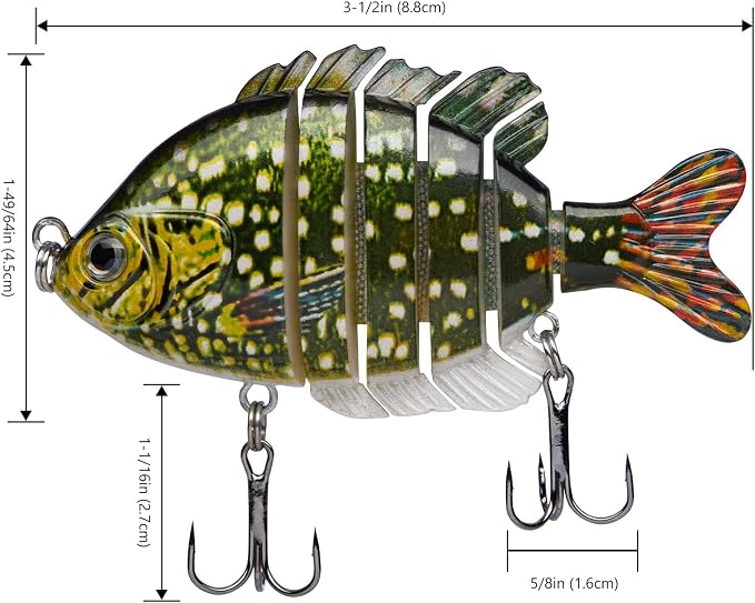 BASSDASH SwimPanfish Multi Jointed Panfish Bluegill Swimbaits Hard Topwater Bass Lures Fishing Lure Crank Saltwater 3.5in/0.85oz