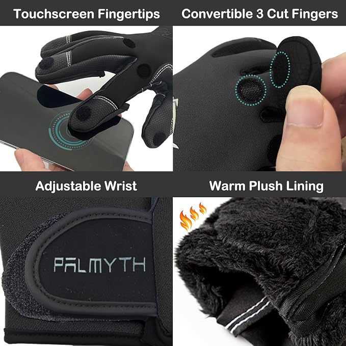Palmyth Neoprene Fishing Gloves for Men and Women 3 Cut Fingers Flexible Great for Photography Fly Fishing Ice Fishing Running Touchscreen Texting Hiking Jogging Cycling Walking