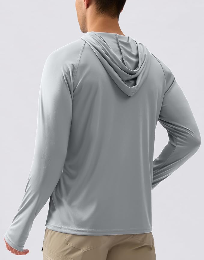 Pudolla Men's Sun Protection Hoodie Shirts UPF 50+ Rash Guard SPF Long Sleeve Fishing Shirt for Men Swim Hiking Boating