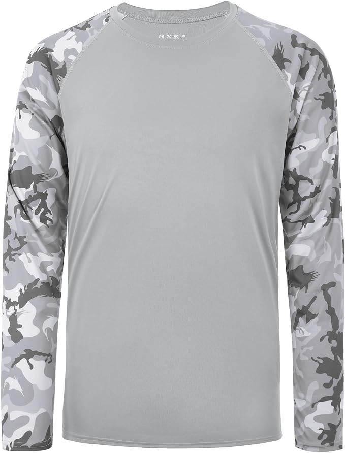 FISHEAL Men's Long Sleeve Fishing Shirts, UPF 50+ Camo Sun Protection Rash Guard, UV Shirt for Swimming Hunting Outdoor