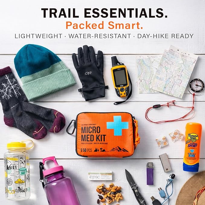 EVERLIT Ultralight Mini First Aid Kit, EDC Medical Kit, Water-Resistant EDC Mini Kit for Hiking, Backpacking, Camping, Cycling (Blue)