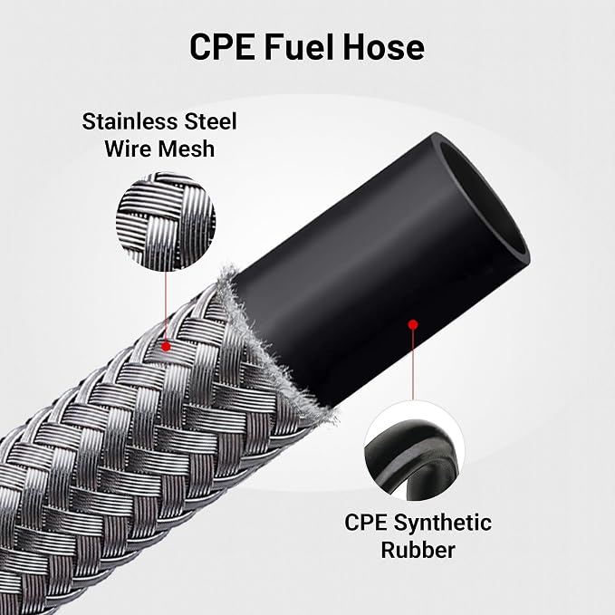 EVIL ENERGY 8AN Fuel Line Nylon CPE, 5FT AN8 Braided Fuel Hose Silver