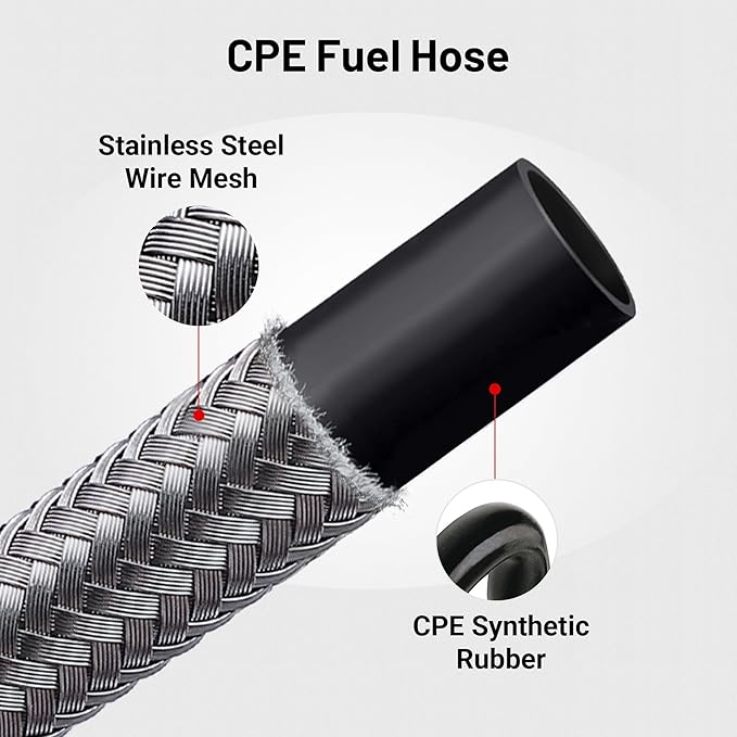 EVIL ENERGY 10AN Fuel Line, AN10 Braided Fuel Hose Nylon CPE 10FT Sliver