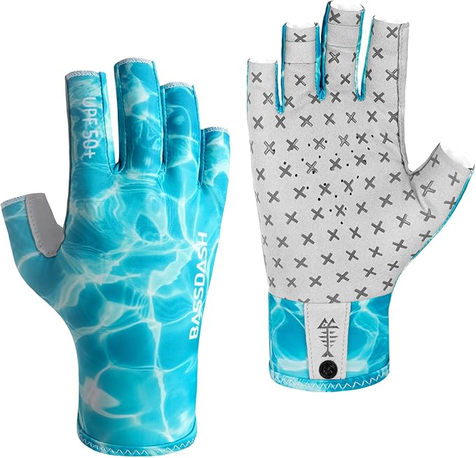 BASSDASH 3/4 Finger UPF 50+ Sun Gloves Breathable Anti-Slip Silicone Palm for Men Women Fishing Fingerless Cycling Running