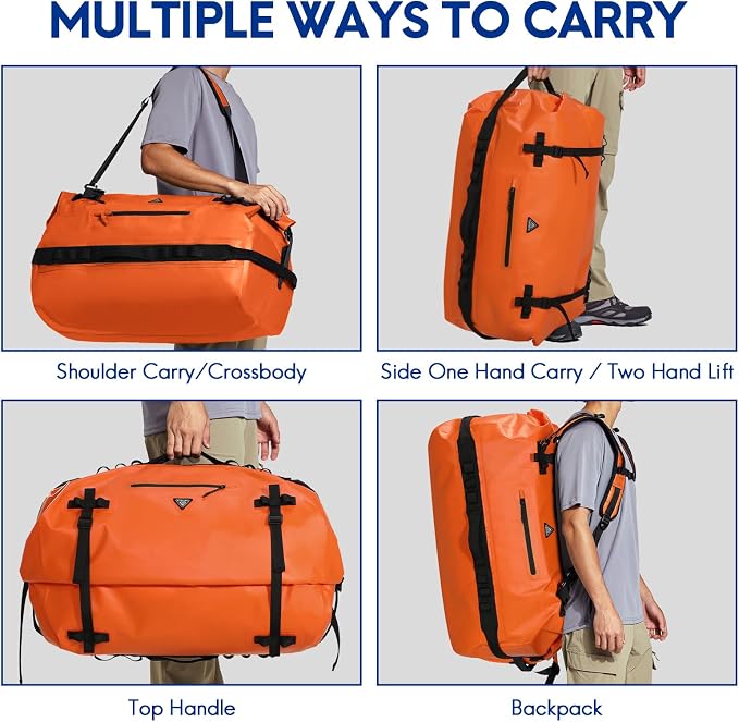 Haimont IPX7 Waterproof Roll-Top Dry Duffel Backpack | 60L/90L Sizes, 500D Tarpaulin, Welded Seams, Mesh Pockets, Boating & Kayaking