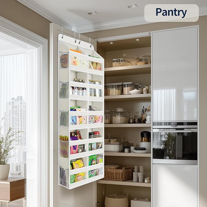 Yecaye 5-Tier Over The Door Organizer Dual-Column, 80lbs Load Extra Large Over The Door Storage of 10 Compartments, Heavy Duty Door Organizer Hanging for Closet Dorm Bathroom Pantry, Cream White