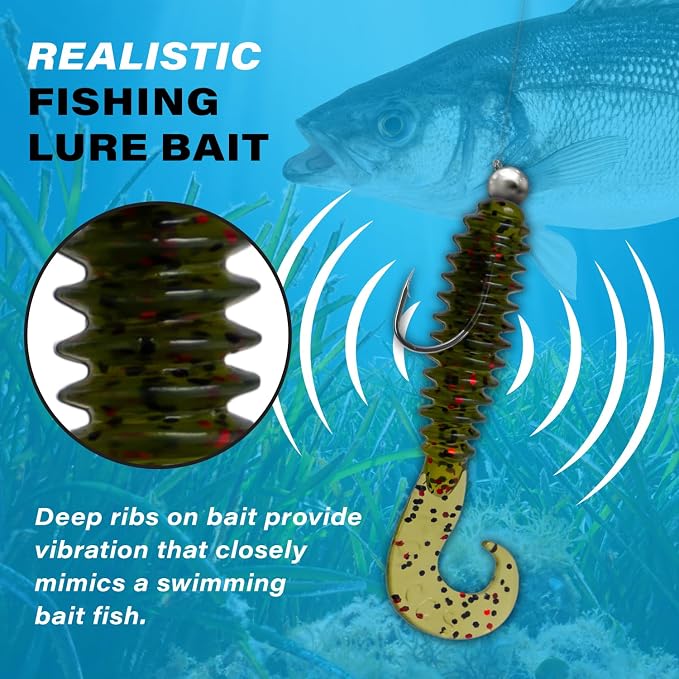 Galida's Grubz Soft Plastic Fish Bait Lures for Fishing | Fishing Bait Lure with Deep Ribs | Great for Beginners and Advanced Fishermen