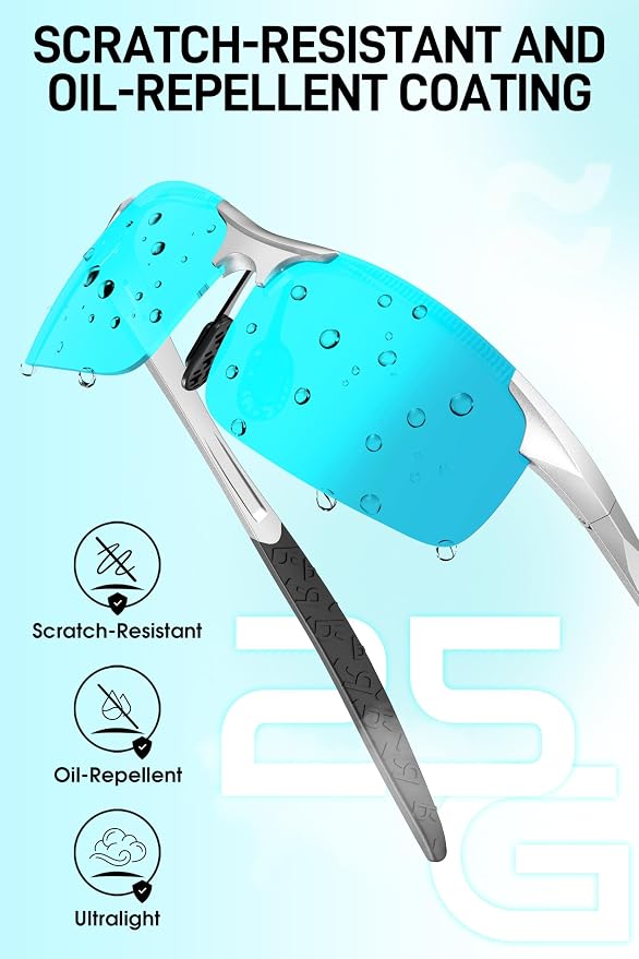 SIPLION Polarized Sunglasses Men Sports: UV Protection Ultra Light Al-Mg Metal Frame Ideal For Driving Fishing Running Golf