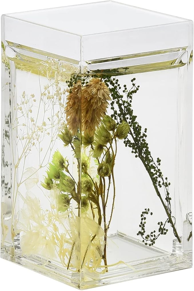 Locco Decor 4 Piece Acrylic Liquid 4D Floating Motion Bathroom Vanity Accessory Set Garden Botanic Green Plants Toothbrush Holder, Tumbler, Soap Dispenser, Soap Dish