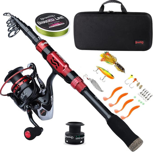 Sougayilang Telescopic Fishing Pole with Spinning Reel Portable Fishing Rod Reel Combos