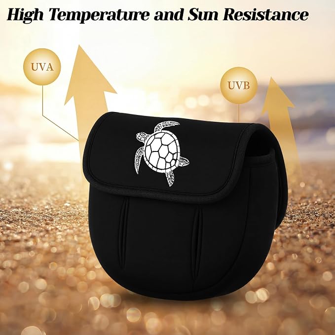 3 Pcs Fishing Spinning Reel Cover with Turtle Embroidery Baitcasting Trolling Fishing Reels Neoprene Protective Case Pouch Sleeve Gloves Bags Fits 2000-3000 Series Reel(Black, Classic)