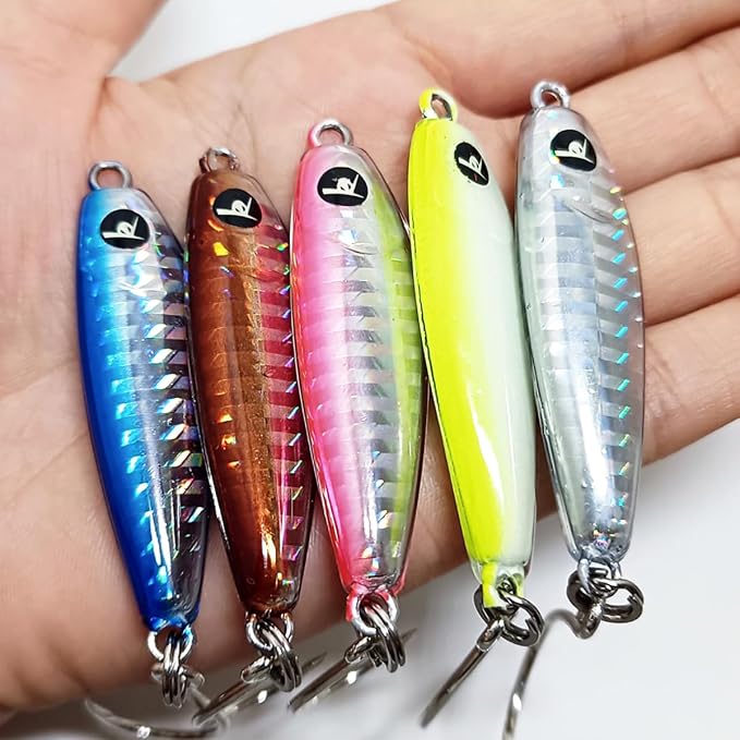 Kmucutie 5 Pieces Epoxy Resin Fishing Jig Lure Great for Inshore and Offshore Game Fish,Artificial Lures for Grouper,Dogtooth,Bass Salmon