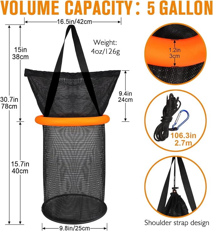 Dovesun Floating Fishing Basket, Collapsible Fishing Net Portable Nylon-mesh | Coated Nylon Net Bait Storage Cage for Keeping Crayfish Minnows Leaches and Other Live Baits