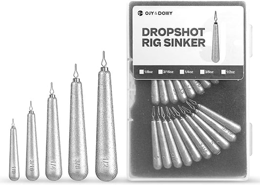 27/30 PCs Free Rig & Drop Shot Weights - Skinny Teardrop Fishing Sinkers (1/8 3/16 1/4 3/8 1/2oz) | Die-Cast Lead-Antimony Alloy | Mixed Kit Available