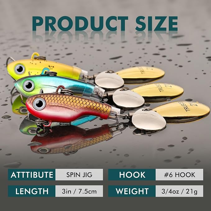 TRUSCEND Swim or Jig Fishing Spinner Baits for Freshwater and Saltwater, Rooster Tail Fishing Lures for Trout Bass Walleye Crappie Salmon Pike, Blade Bait with Copper Blade