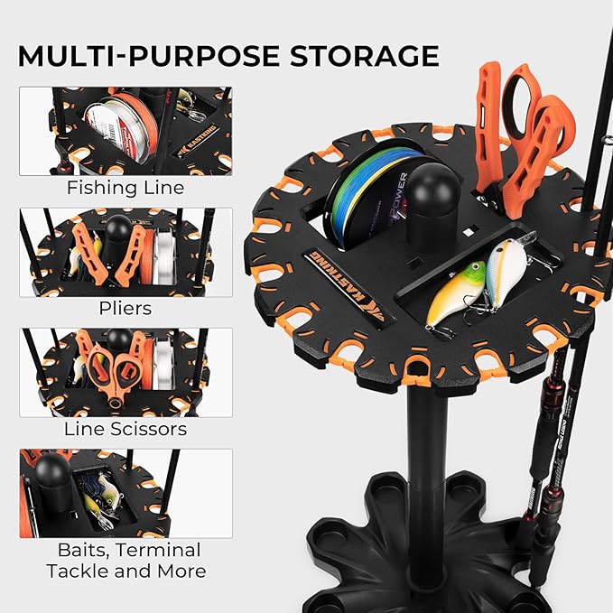 KastKing V16 Fishing Rod Holder for Garage, Floor Rack Holds Up to 16 Rods & Combos, Space-Saving Fishing Pole Organizer with Protective Foam, Durable ABS, Fishing Gear & Accessories Gift for Men