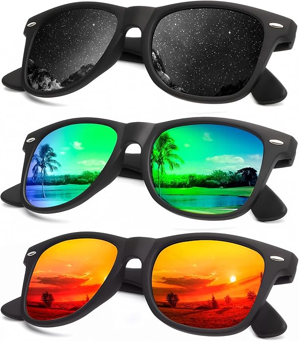 KALIYADI Polarized Sunglasses for Men and Women Matte Finish Sun glasses Color Mirror Lens UV Blocking (3 Pack)