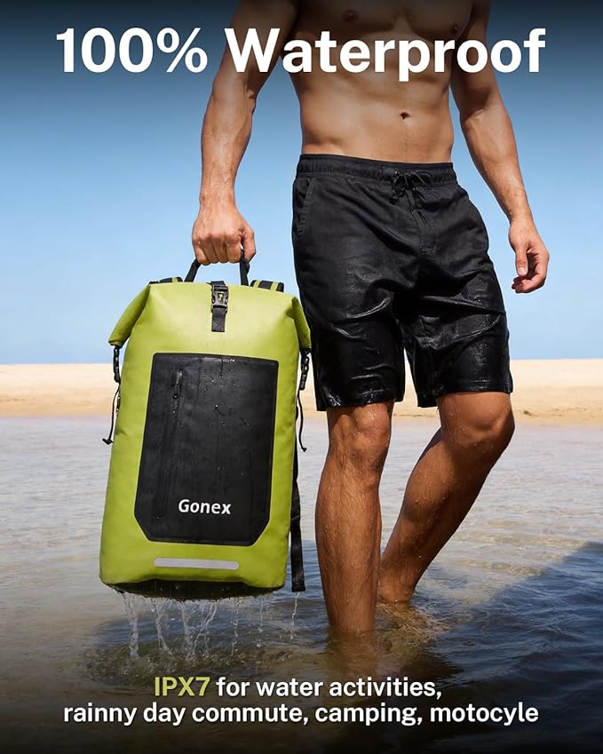 Gonex Ultralight Waterproof TPU Backpack, 35L Roll Top Dry Bag with Comfortable Padded Back Panel for Kayaking Boating Camping Fishing Travel,Green