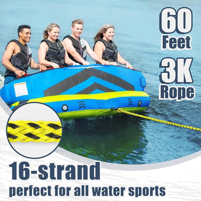 Boat Tow Rope 60ft 3-6K, Floating Ropes for Towable Tubes Accessories
