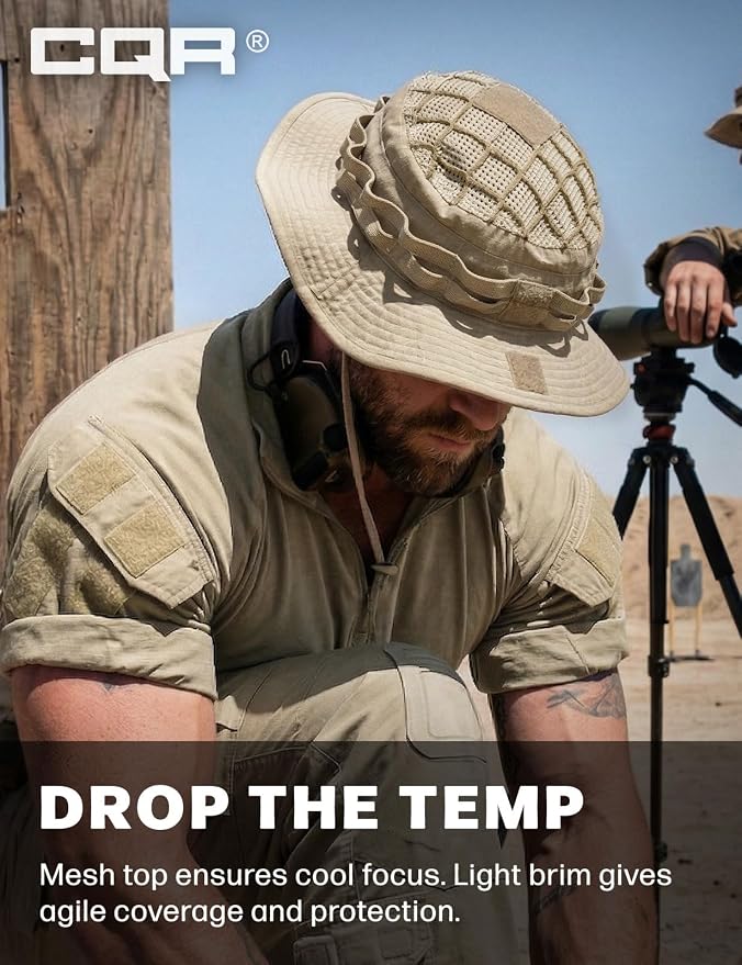 CQR Men's Tactical Boonie Hat, Breathable Packable Sun Hat for Hunting, Hiking, Fishing, Shooting, and Outdoor Activities