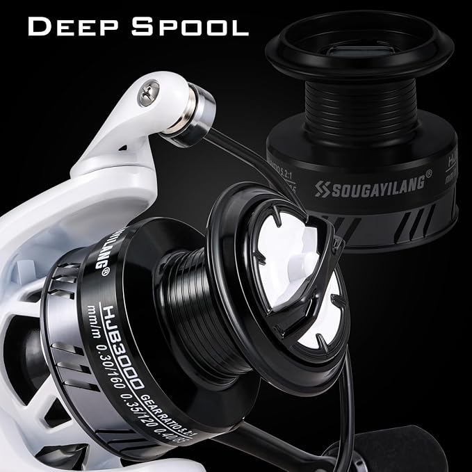 Sougayilang Spinning Reel and 2-Piece Fishing Rod Combo, Durable Graphite & Fiberglass Rod, Split-Grip Cork Handle,Right/Left Handle Position