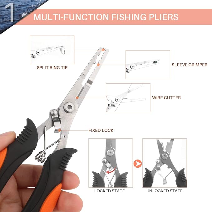 mouhike Fishing Tool Kit Fishing Pliers, Fish Lip Gripper, Fishing Hook Remover, Handheld Digital Fishing Scale, Ice Fly Fish Pliers Fishing Gear Accessories Fishermen Gift (Battery Not Included)