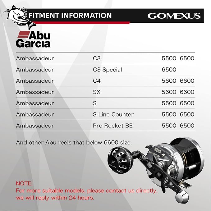 GOMEXUS Power Handle for Abu Garcia Ambassadeur C3/C4/S/SX 5000-7000 Round Fishing Reels Catfish Special Crank